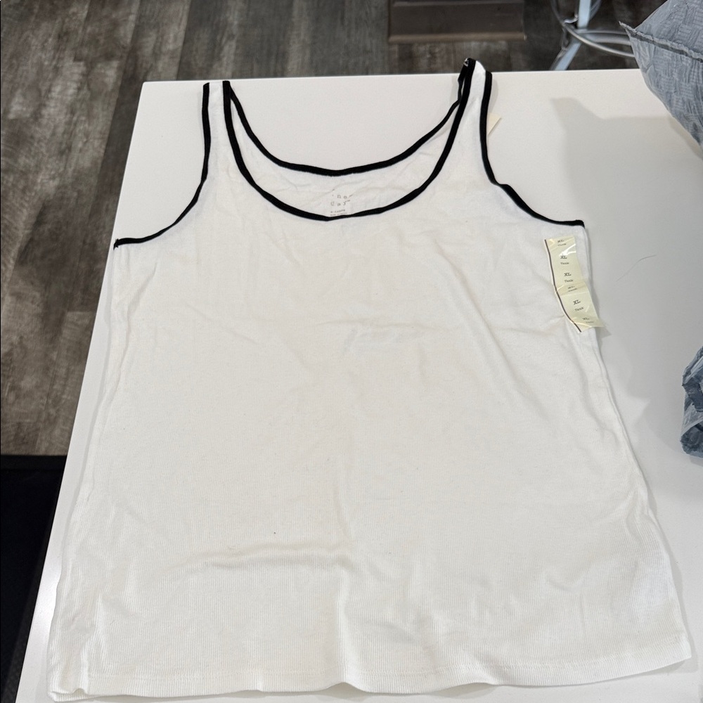 Women's White Tank Top with Black Trim